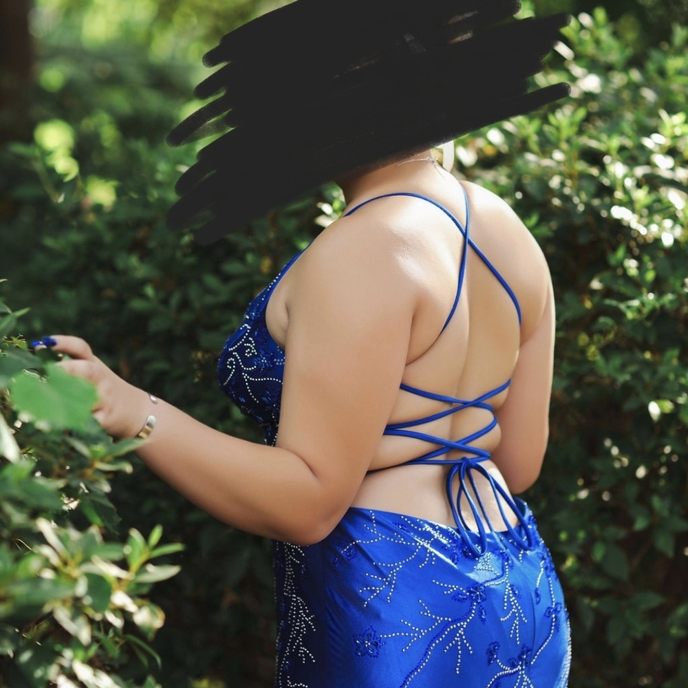 Blue Backless Spaghetti Strap Prom Dress